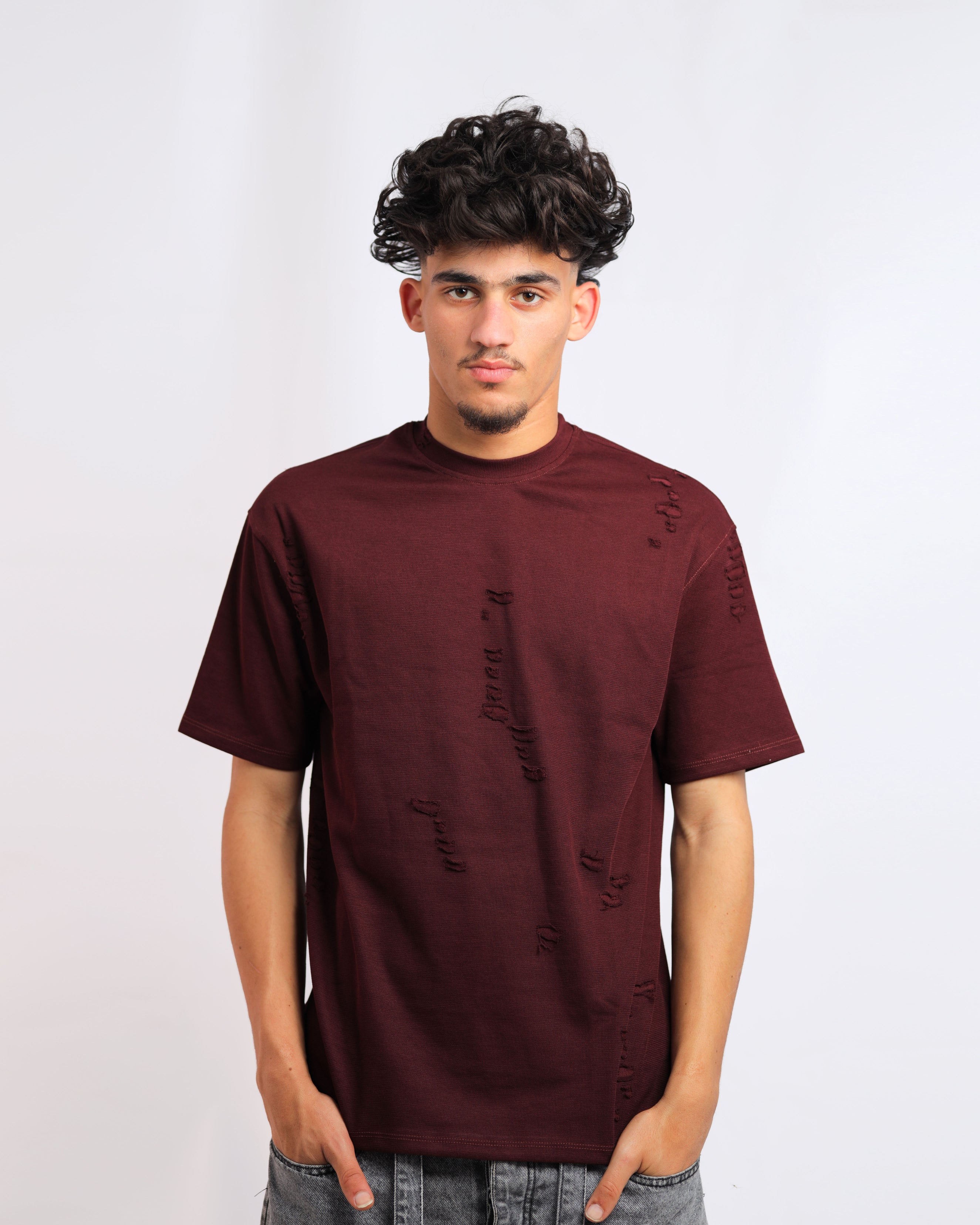 Men’s Burgundy Boulevard Cutting T-Shirt