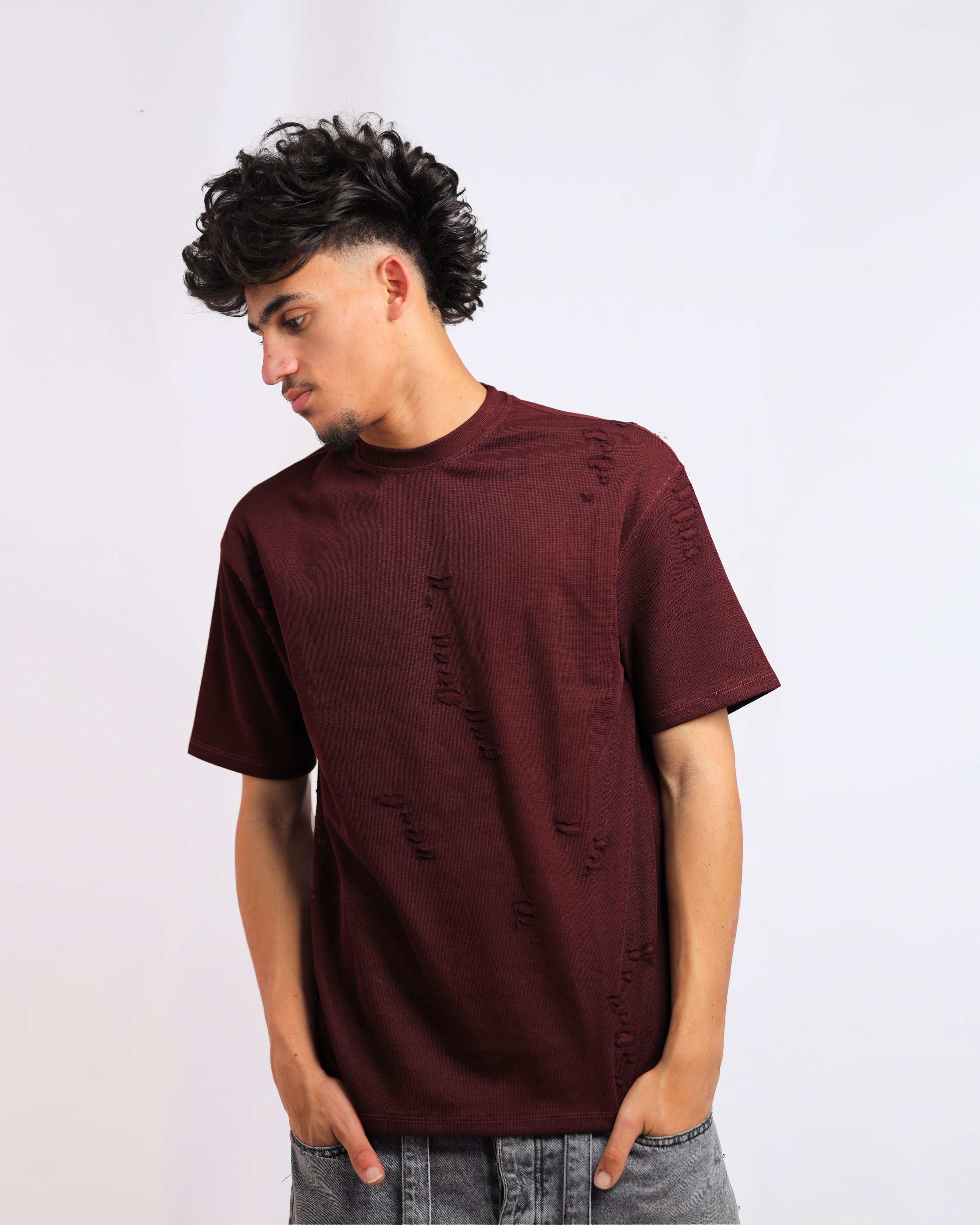 Men’s Burgundy Boulevard Cutting T-Shirt