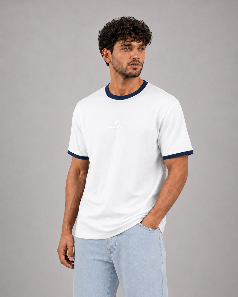 Nova Ringer Tee White x Navy