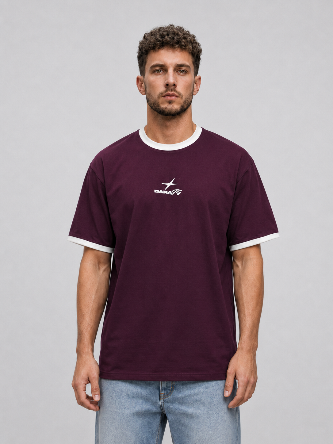 Nova Ringer Tee Burgundy x White