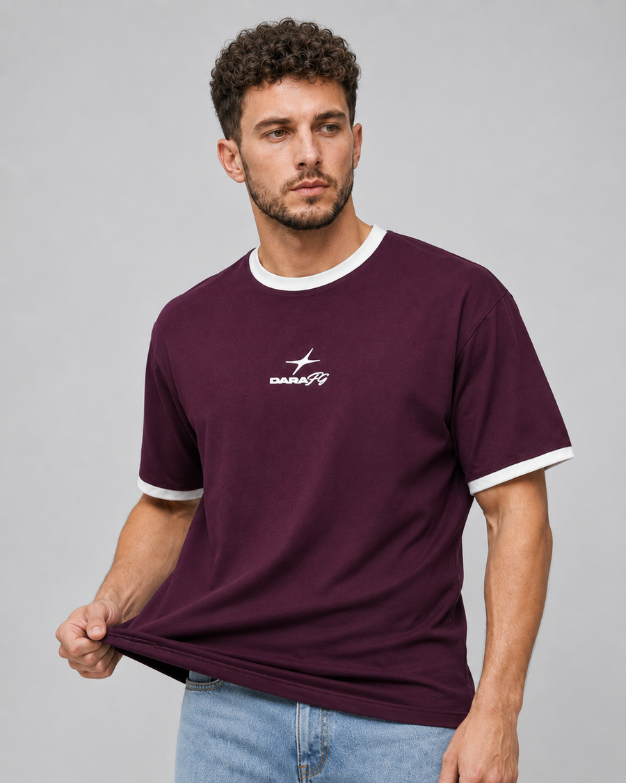 Nova Ringer Tee Burgundy x White