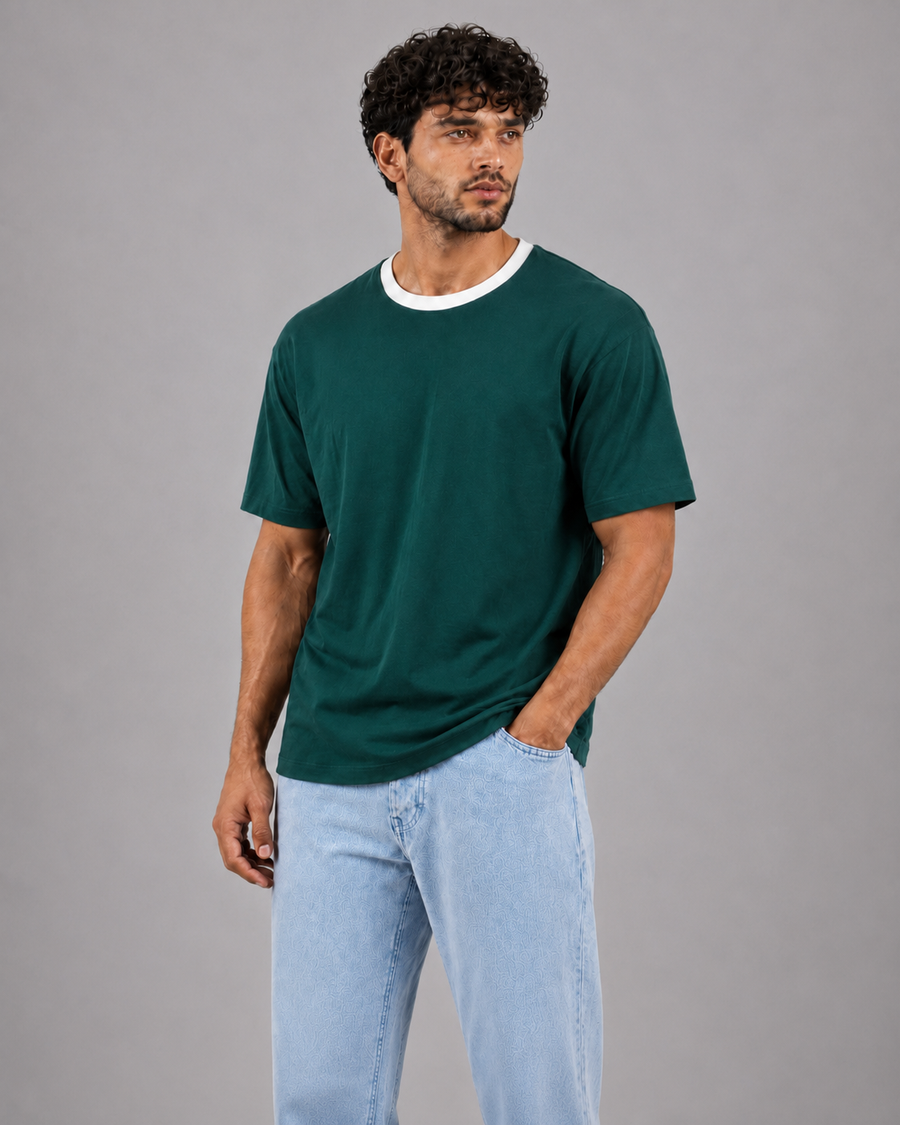 Classic Ringer Tee Dark Green x White