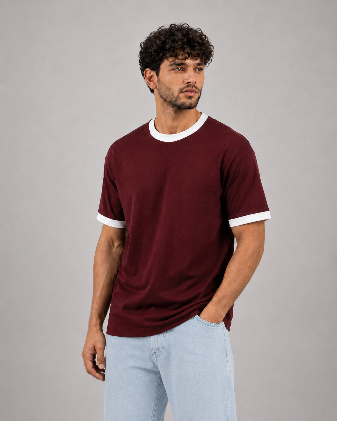 Ringer Tee Burgundy x White