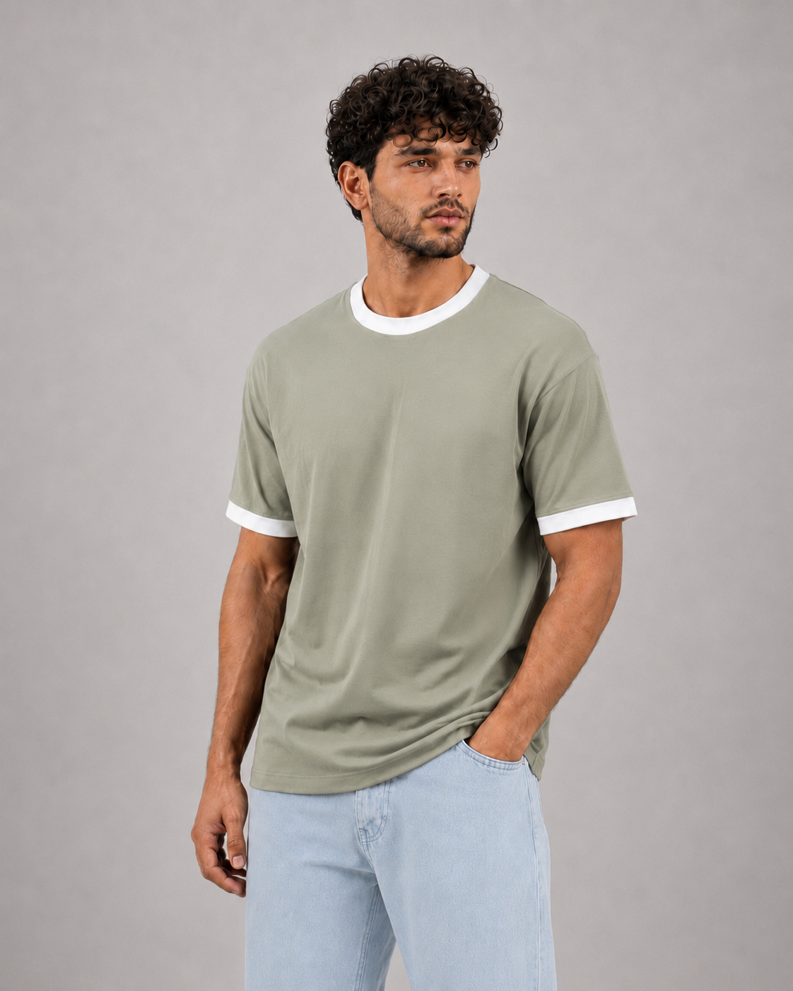 Ringer Tee Mint Green x White